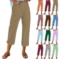 thumbnail image 1 of longantii Capri Pants for Women Cotton Linen Straight Wide Leg Capris Casual Summer 2026 Loose Elastic High Waist Cropped Trouser Camel M, 1 of 5