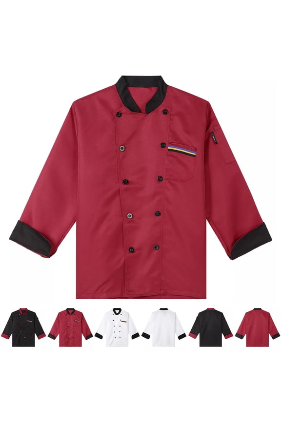 Chef Shirts for Men Lightweight Long Sleeve Unisex Chef Coat Button Stand Collar Restaurant Working Chefs Jacket Red XXXL