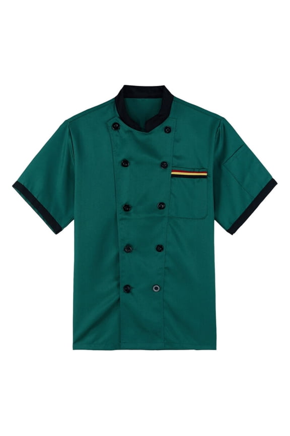 Chef Shirts for Men Lightweight Short Sleeve Unisex Chef Coat Button Stand Collar Restaurant Working Chefs Jacket Green XL