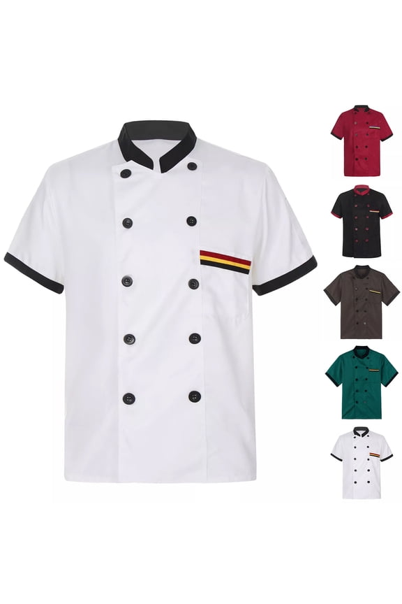 Chef Shirts for Men Lightweight Short Sleeve Unisex Chef Coat Button Stand Collar Restaurant Working Chefs Jacket White L