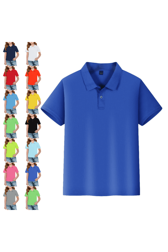 School Polo Shirts Basic Collared Short Sleeve Uniform Modern Fit Back To School Tops Solid Color Outfit for Boys & Girls Blue 7-8 Year