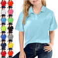 thumbnail image 1 of longantii School Polo Shirts Fashion Lapel Collared Short Sleeve Uniform Classic Fit Back To School T-Shirts Solid Color Outfit for Youth Blue 10-11 Year, 1 of 4