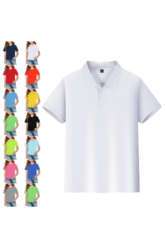 School Polo Shirts Sport Collared Short Sleeve Uniform Loose Fit Back To School Shirts Solid Color Outfit for Boys & Girls White 11-12 Year