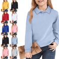 thumbnail image 1 of longantii School Polo Shirts Sport Lapel Collared Long Sleeve Uniform Modern Fit Back To School Shirts Solid Color Outfit for Boys & Girls Blue 9-10 Year, 1 of 5