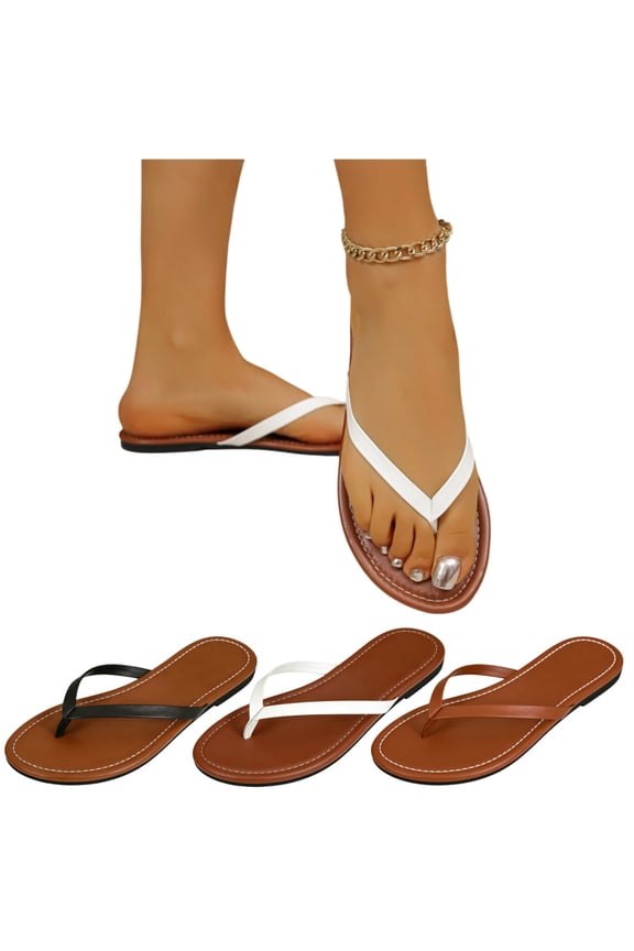 Classic Thong Sandals Women Stitched Footbed Shoes Casual Summer Flip Flops Brown Black Comfortable Flat Slides White