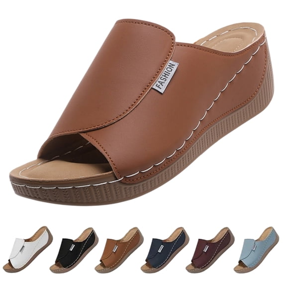 longantii Comfortable Orthopedic Wedge Sandals for Women 2025,Breathable Summer Solid Color Platform Slip On Walking Sandals with Arch Support,Open Toe Wide Casual Vacation Shoes Slippers
