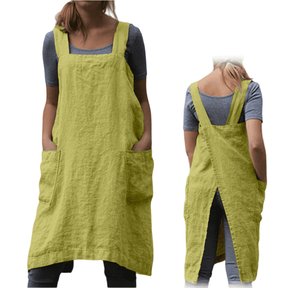 longantii Cotton Linen Apron Cross Back Apron for Women with Big Pockets Square Pinafore Dress for Baking Cooking BBQ & Grill Mint Green S