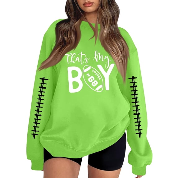 longantii Crewneck Sweatshirts for Women Long Sleeve Game Day Unisex Tops Modern Fit Stylish Print Apparel Dressy Fall Spring Party Outfit Green S