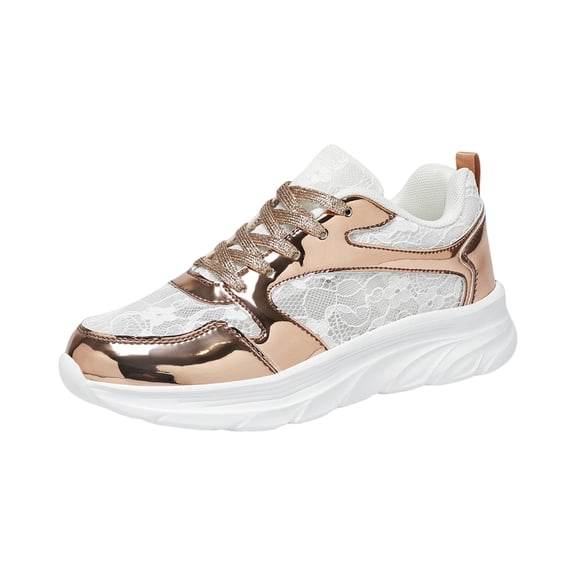 longantii Fashion Metallic Sneakers for Women Breathable Knit Upper Casual Shoes with Arch Support Comfortable Walking Footwear for Daily and Workout Use Gold 36