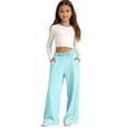 thumbnail image 1 of longantii Girls Baggy Wide Leg Sweatpants Kids Sweat Pants for Teen Drawstring Waist Oversized Loose Joggers with Pockets Sky Blue 9-10 Years, 1 of 5