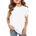 thumbnail image 1 of longantii Girls Short Sleeve T Shirts Kids Curve Hem Soft Tops Summer Casual Crewneck Tees White 3-4 Years, 1 of 5