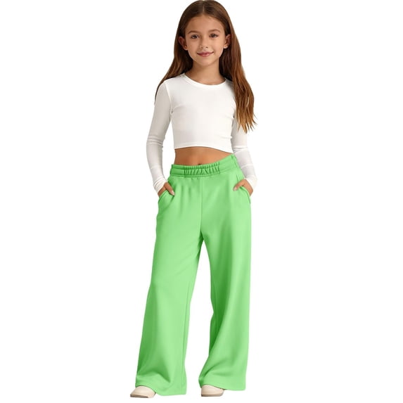 longantii Girls Sweatpants Cute Baggy Sweatpant for Teens Girl Casual Kids Baggy Sweat Pants High Waist Elastic Joggers with Pockets Light Green 13-14 Years