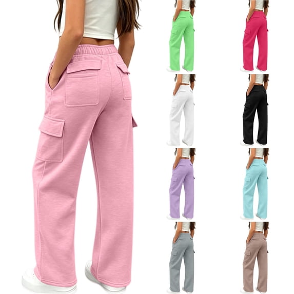longantii Girls Sweatpants Preppy Back to School Cargo Pants Wide Leg Baggy Sweat Pants Teen Joggers Casual Trousers with Pockets