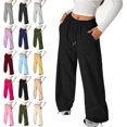 thumbnail image 1 of longantii Girls Wide Leg Sweatpants Drawstring Elastic Waist Side Pockets Loose Straight Leg Youth Casual Sweat Pants, 1 of 7