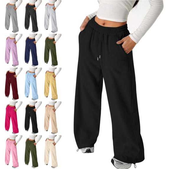 longantii Girls Wide Leg Sweatpants Drawstring Elastic Waist Side Pockets Loose Straight Leg Youth Casual Sweat Pants