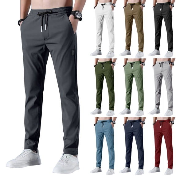 longantii Golf Pants Men Straight Fit Trousers Fashion Running Tapered Jogger Pants Summer Cool Ice Silk Men Clothes Breathable Light Gray L