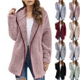 thumbnail image 1 of longantii Hooded Fleece Jackets for Women Zip-Up Sherpa Cardigan Coat Fuzzy Plush Long Sleeve Mid-Length Outerwear Pockets Casual Trendy Cozy Fall Winter, 1 of 4