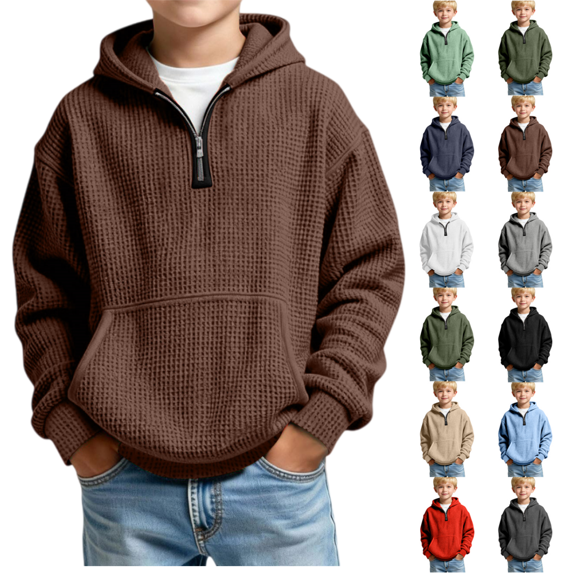 longantii Hoodies for Boys Quarter Zip Waffle Knit Pullover Hooded Sweatshirt Tops,Kids Zip Long Sleeve Hoodie,Teen Boy Fashion Fall Winter Casual Sweatshirts,Back to School Clothes 4-14 Years