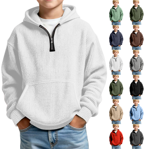 longantii Hoodies for Boys Quarter Zip Waffle Knit Pullover Hooded Sweatshirt Tops,Kids Zip Long Sleeve Hoodie,Teen Boy Fashion Fall Winter Casual Sweatshirts,Back to School Clothes 4-14 Years