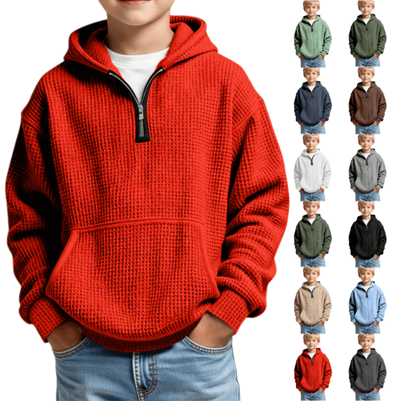 longantii Hoodies for Boys Quarter Zip Waffle Knit Pullover Hooded Sweatshirt Tops,Kids Zip Long Sleeve Hoodie,Teen Boy Fashion Fall Winter Casual Sweatshirts,Back to School Clothes 4-14 Years