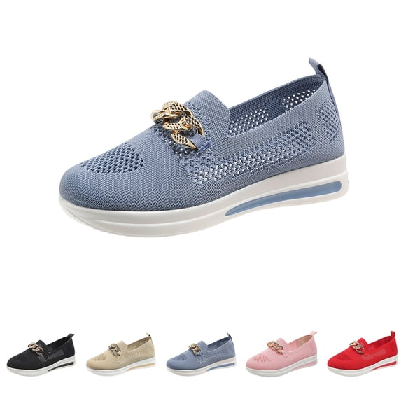 longantii Loafers for Women Trendy Mesh Knit Walking Shoes Lightweight Comfy Breathable Orthopedic Dress Shoes Casual Pull-on Daily Shoe Sock Sneakers Blue