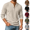 thumbnail image 1 of longantii Long Sleeve Henley Shirts for Men Casual Textured 3-Button Pullover Solid Warm Basic Tops Lightweight Fall Workout Shirts, 1 of 5