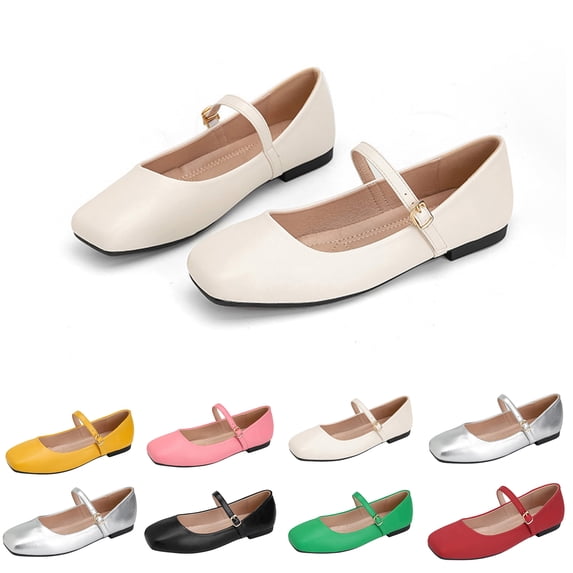 longantii Mary Jane Shoes Women Slip on Dressy Ballerina Flats 2026 New Comfy Non-Slip Flats for Formal School Walking White