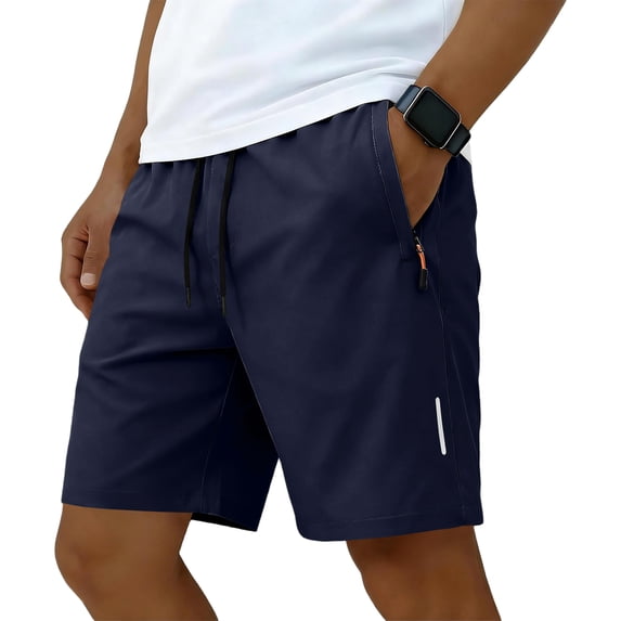 longantii Men's Athletic Running Shorts Quick Dry Elastic Waist Drawstring Workout Gym Short Lightweight Active Sport Short for Hiking with Zipper Pockets Navy M