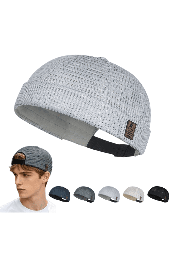 Men's Breathable Brimless Hat Summer Style Mesh Tang, Adjustable Cap Docker Beanie, Breathable Mesh Cap(Light Gray)
