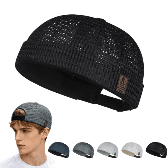longantii Men's Breathable Brimless Hat, Summer Style Mesh Tang Beanie, Adjustable Large-Mesh Skullcap for Men and Women(Black)