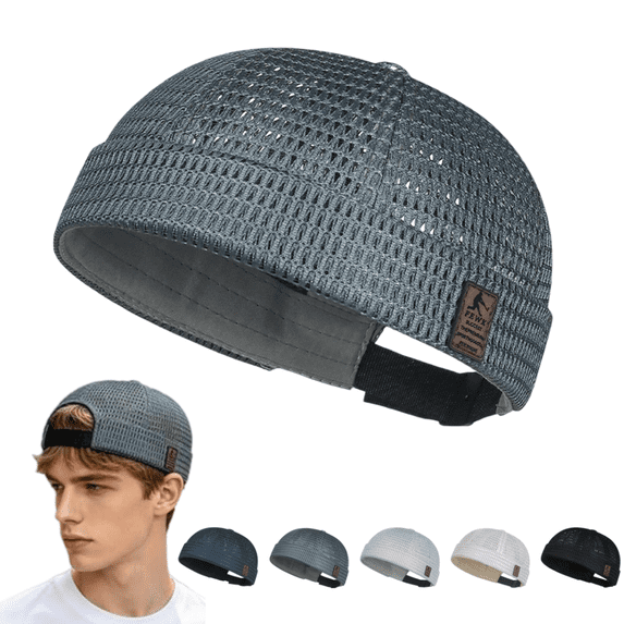longantii Men's Breathable Brimless Hat, Summer Style Mesh Tang Beanie, Adjustable Large-Mesh Skullcap for Men and Women(Dark Gray)