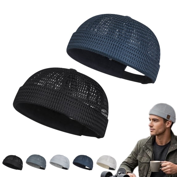 longantii Men's Breathable Brimless Hat Summer Style Mesh Tang Ultra Cooling Skull Adjustable Hip-Hop Cap Docker Beanie(Black + Navy)