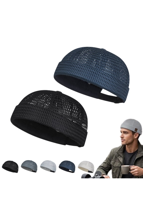 Men's Breathable Brimless Hat Summer Style Mesh Tang Ultra Cooling Skull Adjustable Hip-Hop Cap Docker Beanie(Black + Navy)