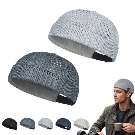 longantii Men's Breathable Brimless Hat Summer Style Mesh Tang Ultra Cooling Skull Adjustable Hip-Hop Cap Docker Beanie(Dark Gray + Light Gray)