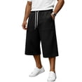 thumbnail image 1 of longantii Men's Capri Pant Baggy Below Knee Summer Casual Wide Leg Loose Drawstring 3/4 Pant with Pockets Black S, 1 of 8