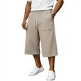 thumbnail image 1 of longantii Men's Capri Pant Baggy Below Knee Summer Casual Wide Leg Loose Drawstring 3/4 Pant with Pockets Khaki M, 1 of 8