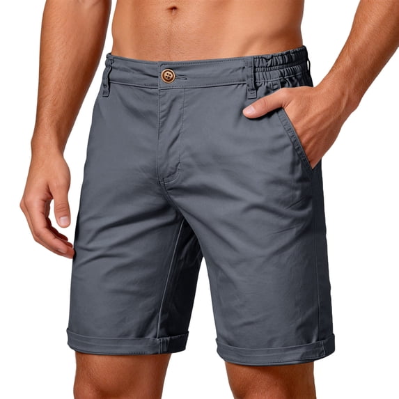 longantii Men's Cotton Chino Shorts, Relaxed Fit, Straight Leg, Zippered Front, Button Closure, with 2 Side Pockets Dark Gray M