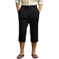 thumbnail image 1 of longantii Men's Linen Cotton Capri Pants Casual Lightweight Loose Fit Elastic Waist Wide Leg Baggy Summer Beach Trousers Black XXXL, 1 of 4