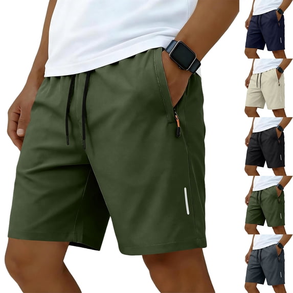 longantii Men's Quick Dry Athletic Shorts Workout Running Elastic Waist Drawstring 2026 Summer Gym Hiking Shorts with Zipper Pockets Army Green XXL