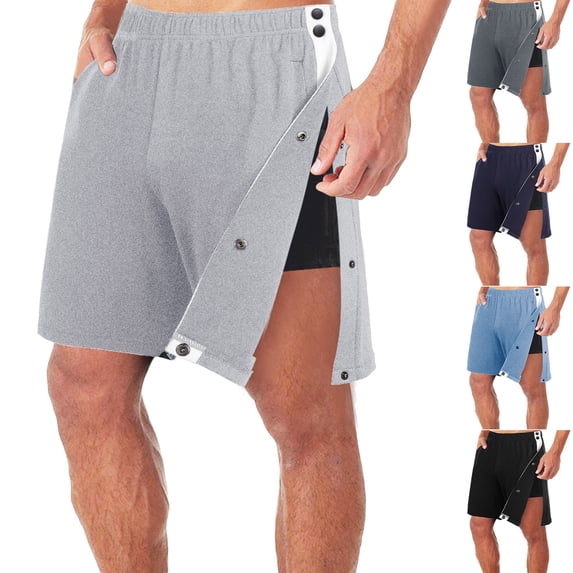 longantii Men's Tear Away Shorts with Side Snap Knee Hip Replacement Kit After Surgery Post Surgery Adaptive Cotton Shorts Without Pocket Light Gray M