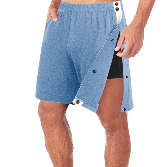 longantii Men's Tear Away Shorts with Side Snap Side Split Open Cotton Leg Breakaway Post Surgery Recovery Bottoms Adaptive Cotton Shorts Sky Blue 3XL