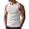 thumbnail image 1 of longantii Men's Wide Strap Ribbed Tank Top, Fitness Muscle Gym Ribbed Workout Sleeveless Bodybuilding Shirts White M, 1 of 3