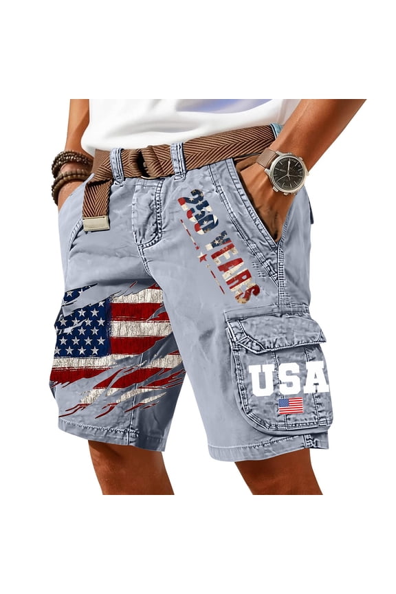 Mens 250th Anniversary Usa Cargo Shorts Patriotic Casual Shorts Vintage Distressed Short Pants 2026 American Flag Military Combat Hiking Shorts with Pockets Gray XXL