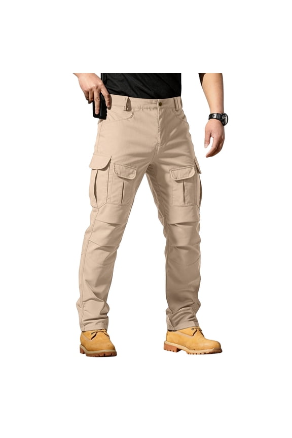 Mens Cargo Pants Fashion Durable Waterproof Tactical Pants Flex Trousers with Pockets 2026 Summer Hiking Work Army Pants Khaki L