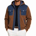 thumbnail image 1 of longantii Mens Hooded Cargo Coat Color Block Long Sleeve Full Zip Jacket Multi Pocket Relax Fit Streetwear Tops Daily Spring Fall Casual Outerwear Brown XL, 1 of 5