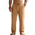 thumbnail image 1 of longantii Mens Linen Pants Lightweight Elastic Waist Drawstring Casual Pants Summer Loose Beach Pant Straight Leg Yoga Trouser with Pocket Earthy Yellow L, 1 of 5
