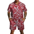 thumbnail image 1 of longantii Mens Outfits Casual Collared Button Down Floral Print Short Sleeve Shirts & Shorts Summer Hawaiian Vacation Sets with Pockets Red M, 1 of 6