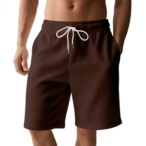 longantii Mens Shorts Classic Fit Elastic Waist Drawstring Shorts Comfortable Athletic Knee Length Short Trousers with Pockets 2026 Summer Workout Gym Training Outdoor Shorts Coffee M