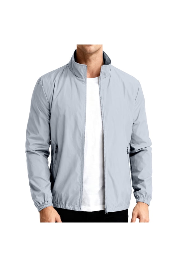 Mens Sun Protection Jackets Upf 50+ Uv Protection Loose Fit Long Sleeve Collared Shirts Comfortable Tees with Zipper Pockets 2026 Summer Sport Jackets Gray M