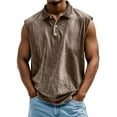 thumbnail image 1 of longantii Mens Tank Tops Oversized Distressed Sleeveless Button Tees Comfortable Polo Collared Pollover 2026 Loose Fit Workout Muscle Tops Brown L, 1 of 4